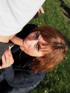 Horny old slut sucks everyone in public — photo 17 of 24