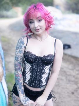 Steamy Fucking For Stevie Moon Ends With Hot Facial P - The pink-haired babe in a green fishnet top and heels — photo 48 of 60
