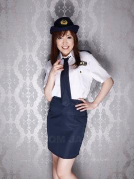 Elegant police officer Akane Satozaki shows her natural boobies — photo 1 of 15