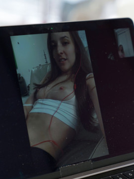 Lusty Bella Rico gets caught masturbating to some hot lesbian porn and gets a hard pussy pounding until shes moaning — photo 6 of 16