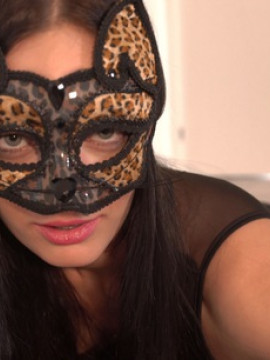 Sex kitten Leanne Lace puts on a cat mask and brings her man off with her hot little mouth and cock craving bald pussy — photo 1 of 16