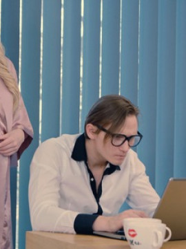 Bombshell Jenny Wild gets naked and seduces her boyfriend away from work with her perky titties and sleek bald twat — photo 1 of 16