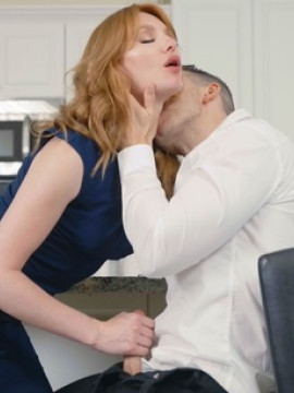 Horny redhead Lacy Lennon decides to help her client destress free of charge with a blowjob and a hardcore stiffie ride — photo 3 of 16